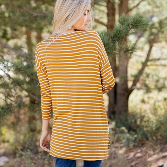 🔻PRICE DROP🔻Steady She Goes Striped Top Mustard - Picture 3 of 4